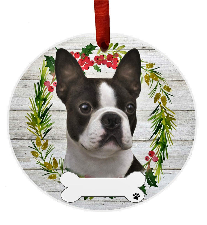 E&S Pets Boston Terrier Ceramic Round Ornament DIY Personalizable Glazed by Deal US