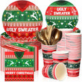 Yaomiao 180 Pcs Xmas Ugly Sweater Party Supplies Set Vintage Plates Cups Napkins by Deal US