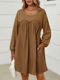 Wenrine Womens Long Sleeve Patchwork Sweatshirt Dress Mini Coffee M by Deal US