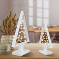 Cinnvoice Wood Christmas Tree with Lights Set of 2 White 13.4" & 9.8" by Deal US
