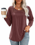 Uincloset Women's Long Sleeve Lace Crochet Tunic Blouse Wine Red Size XXL by Deal US