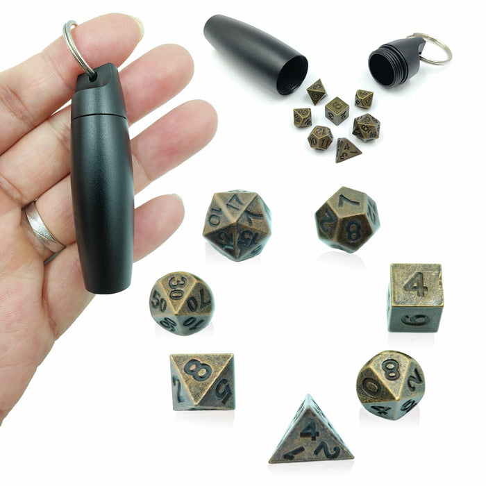 SIMXEHAY Mini Metal DND Dice Set Stainless Steel Case Antique Bronze Black by Deal US
