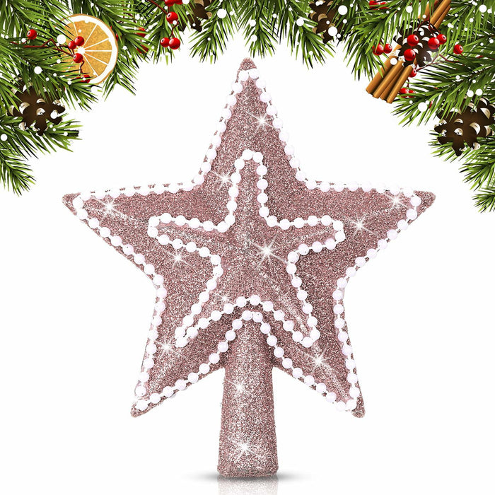 [Like New] Hollowfly Glitter Mini Star Christmas Tree Topper Rose Gold 4 Inch by Deal US