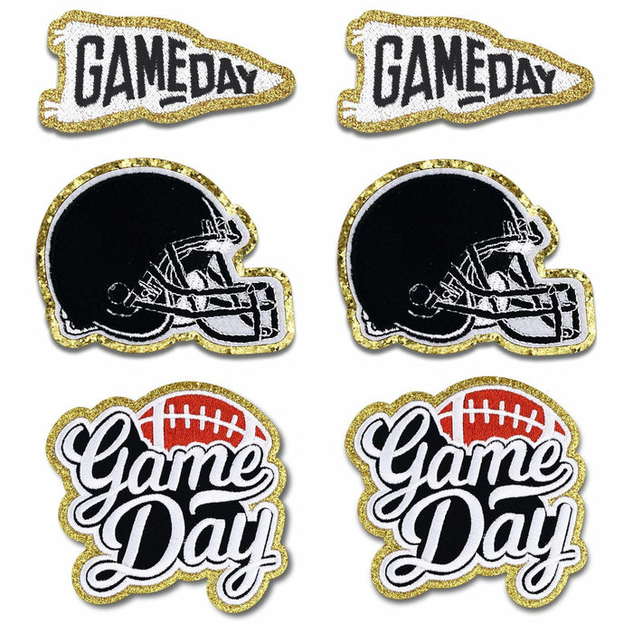 Tmtains 6Pcs Game Day Embroidered Iron-On Patches Football Helmets Black by Deal US