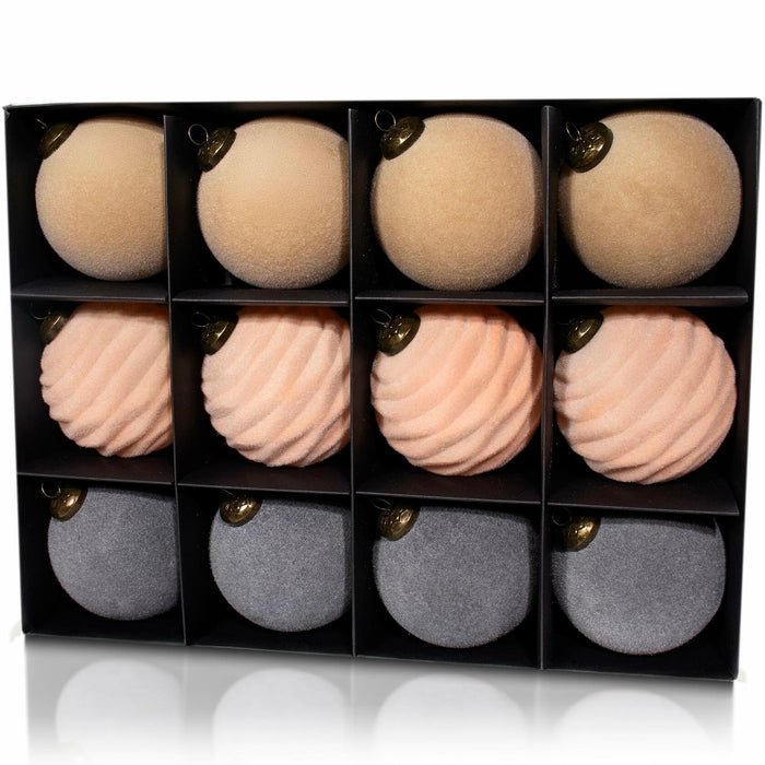 [Like New] 12PCS Velvet Christmas Ball Ornaments 3.15" Handmade Flocked Shatterproof Set by Deal US