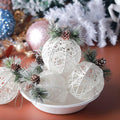 [Like New] Christmas Ball Ornaments 4pc Set White Pinecone Rattan Thread String 4.7" by Deal US