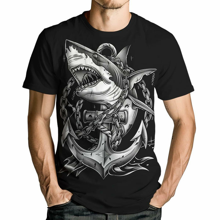 Faiwvhe Men's Creative Shark Graphic T-Shirt Black 2XL Size 2XL by Deal US