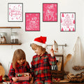 BESERH Pink Christmas Wall Decor Santa Reindeer Bells 8x10in Set of 4 by Deal US