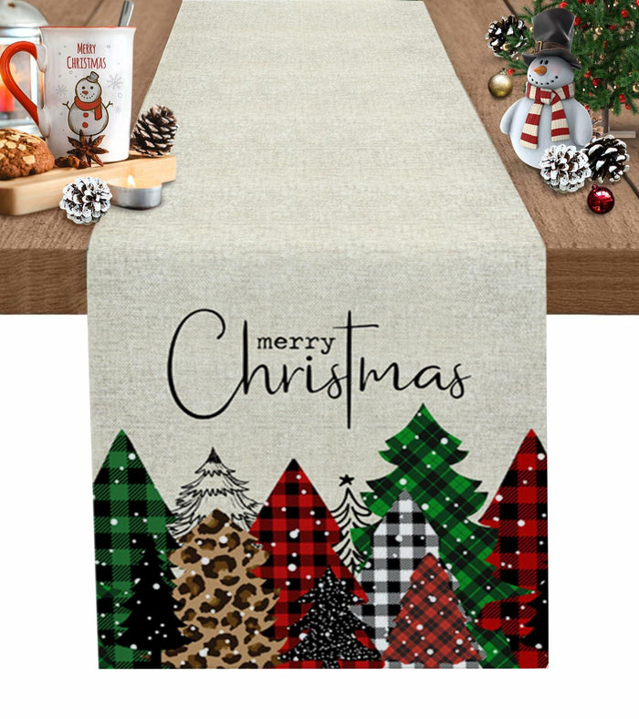 Merry Christmas Table Runner Buffalo Plaid Xmas Tree Cotton Linen 13x72 RedGreen by Deal US