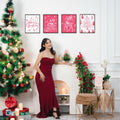 BESERH Pink Christmas Wall Decor Santa Reindeer Bells 8x10in Set of 4 by Deal US