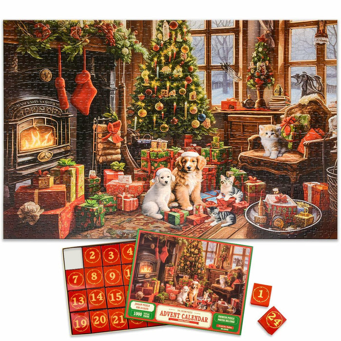 Christmas Advent Calendar 2025 Fireplace Jigsaw Puzzle 1000pc 27.6x19.7in by Deal US