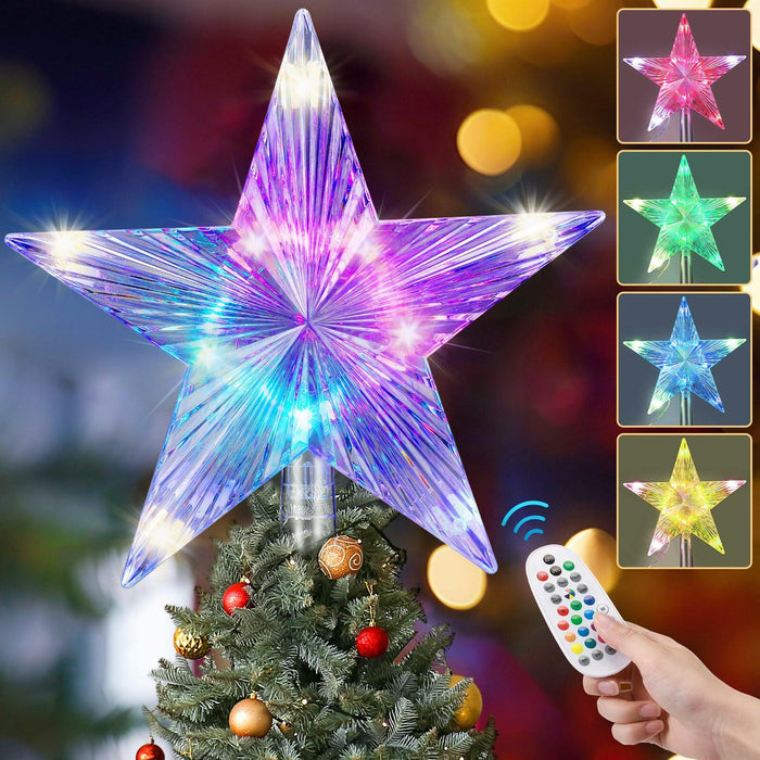 Riakrum Christmas Star Tree Topper Lights 9.5in USB Remote Multicolor 2pcs by Deal US