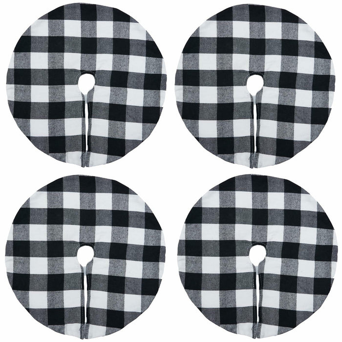 4 Pack Christmas Tree Skirt 15" Black White Buffalo Plaid Holiday Decor by Deal US