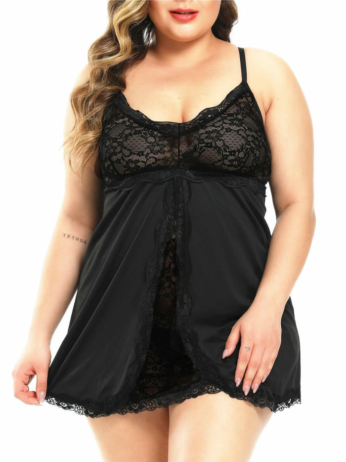 FlatterMe Plus Size Lace Babydoll Chemise V Neck Backless Halter Black Size 4XL by Deal US