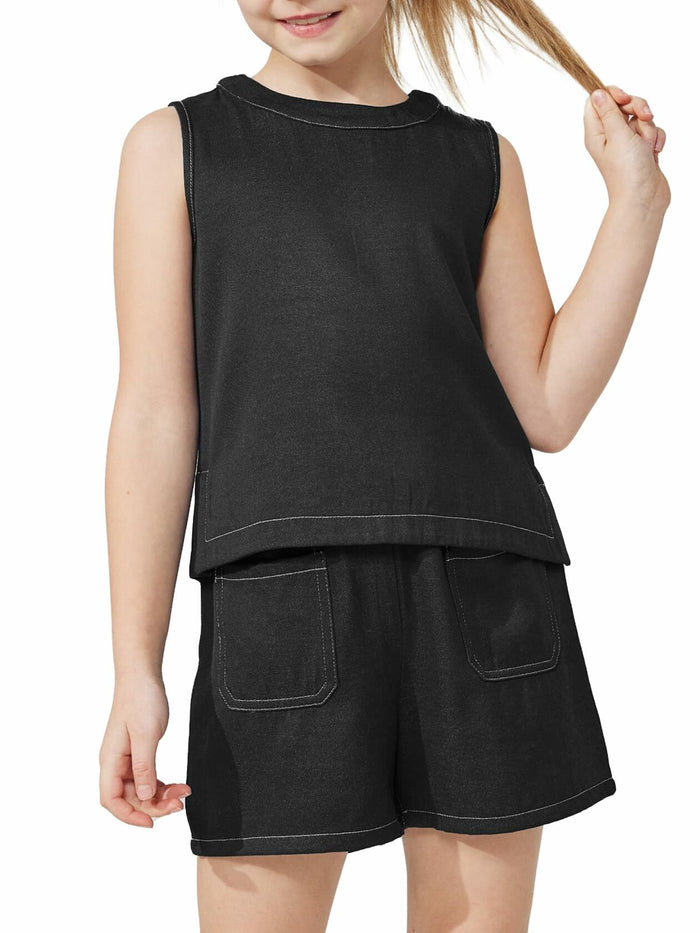 Handfrog Girls Denim Tank Top Wide Leg Pants Set Blue Size 2025 by Deal US