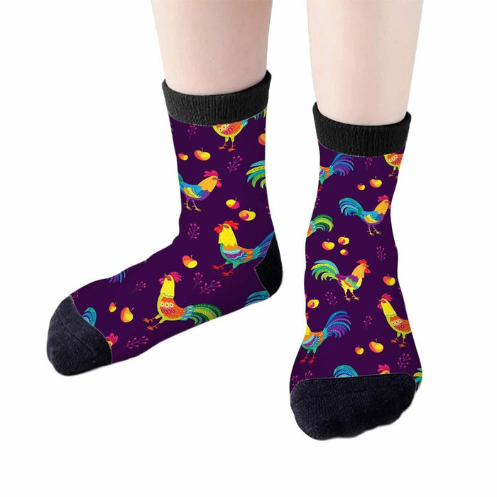 Samgula Multicolor Rooster Crew Socks Purple Rural Berry Colorful Size 6-8 by Deal US