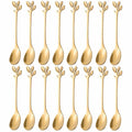 AnSaw 16-Pack Elegant Gold Leaf 4.7" Espresso Spoons Stainless Steel Mini by Deal US