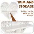 Multipurpose Floating Wall Shelf with Key Hooks Heart-Shaped 12" Vintage White by Deal US