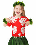 Toulite Halloween Girl Hawaiian Luau Costume Red Leaf T-Shirt Headband Anklet by Deal US