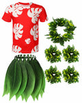 Toulite Halloween Girl Hawaiian Luau Costume Red Leaf T-Shirt Headband Anklet by Deal US