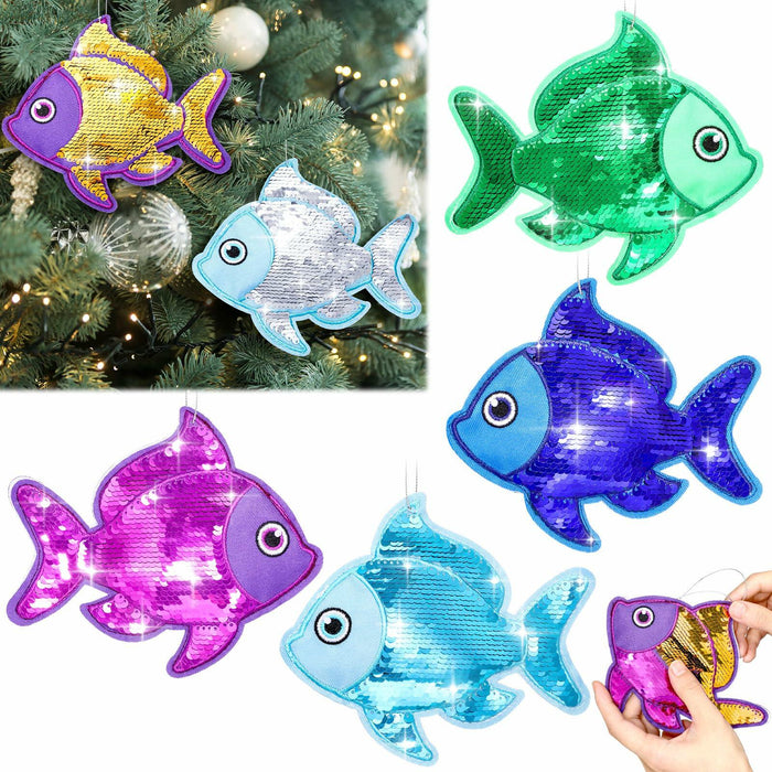 Suzile Christmas Fishing Ornaments 4 Pc Large Glitter Fish Coastal Blue by Deal US