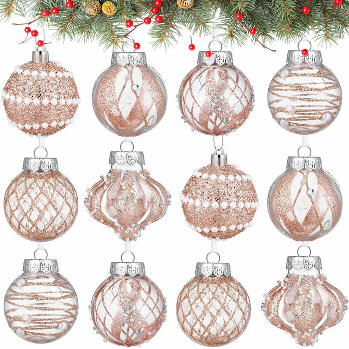 12 Pack White Glitter Christmas Ball Ornaments 2.36in Plastic Xmas Decor by Deal US