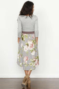 Eloges Women's Floral Midi Dress 3/4 Sleeve Contrast Waistband Grey/Mocha Size S by Deal US