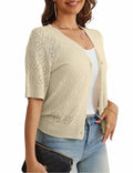 VOIANLIMO Women's Cropped V-Neck Button Down Cardigan Sweater Apricot Size S by Deal US