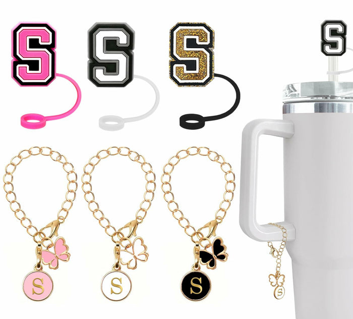 Nuozme Straw Cover Caps 6pcs w/ Initial Butterfly Charms for Stanley 30/40oz by Deal US