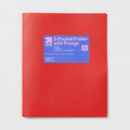 up&up 2 Pocket Plastic Folder with Prongs Red 50 Sheet Capacity Polypropylene by Deal US