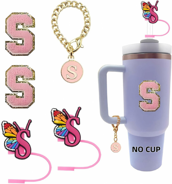 IN CHENTHY Silicone Straw Covers 2pcs Topper + Charm Chain + Stickers S by Deal US