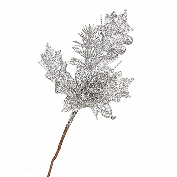 Giga Gud 5pcs 9in Christmas Glitter Berries Stems Silver Holiday Decor by Deal US