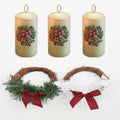 [Like New] Christmas Wreath Brown Candle Rings Bow Eucalyptus Garland Candle Holder by Deal US