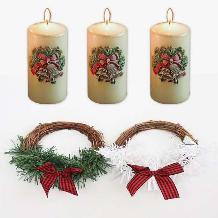 [Like New] Christmas Wreath Brown Candle Rings Bow Eucalyptus Garland Candle Holder by Deal US