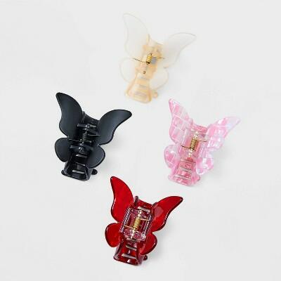 Wild Fable Hair Claw Clip Set 4pc Plastic White Black Red by Deal US