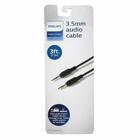 Philips 3.5mm Audio Cable Male to Male 3ft Black Portable by Deal US
