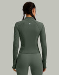 Womens Cropped Workout Jacket Slim Fit Full Zip Thumb Holes Pockets Sage Grey XL by Deal US