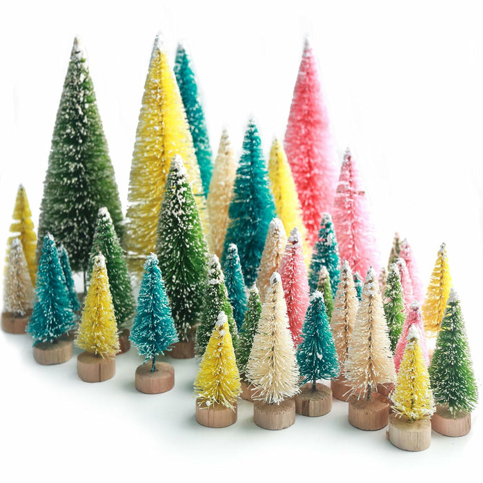 DomeStar 45PCS Mini Christmas Sisal Trees Colorful Frosted with Wood Base by Deal US