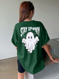 Halloween Oversize T-Shirt Women Cute Spooky Graphic Ghost Tee Green Size L by Deal US