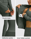 Womens Cropped Workout Jacket Slim Fit Full Zip Thumb Holes Pockets Sage Grey XL by Deal US