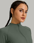 Womens Cropped Workout Jacket Slim Fit Full Zip Thumb Holes Pockets Sage Grey XL by Deal US