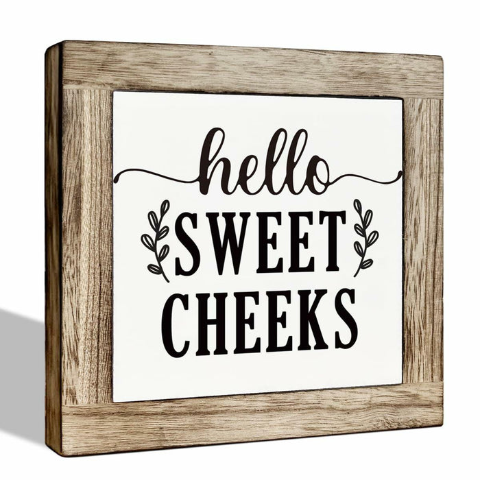 Farmhouse Rustic Wooden Bathroom Sign 'Hello Sweet Cheeks' Plaque Decor by Deal US