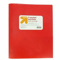 up&up 2 Pocket Plastic Folder with Prongs Red 50 Sheet Capacity Polypropylene by Deal US