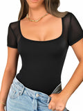 CRIPOM Date Night Mesh Bodysuit Corset Top Black Size L by Deal US