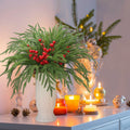 Riceshoot 12 Pcs Norfolk Pine Branches with Red Berries Pine Cones 17.7" Green by Deal US
