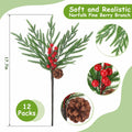 Riceshoot 12 Pcs Norfolk Pine Branches with Red Berries Pine Cones 17.7" Green by Deal US