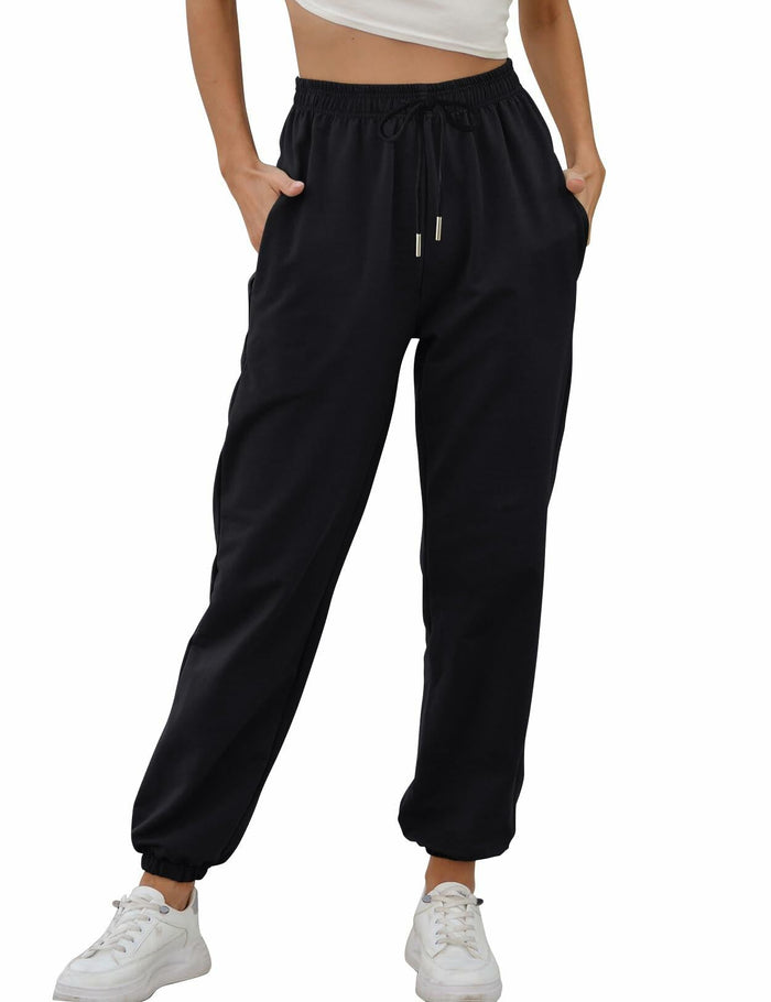 Vemubapis Women High Waisted Drawstring Sweatpants Jogger Black Size S by Deal US
