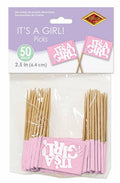 Beistle It's A Girl! Picks 2.5" Pink White 50 Count Party Supply by Deal US