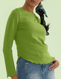 CHERFLY Women's Slim Fit Long Sleeve Tunic Top Salted Lime Green Size M by Deal US