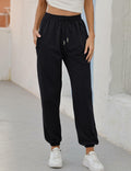 Vemubapis Women High Waisted Drawstring Sweatpants Jogger Black Size S by Deal US